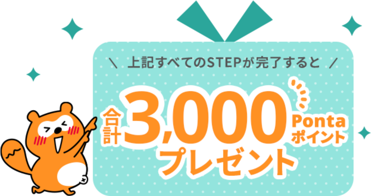 上記すべてのSTEPが完了すると合計3,000Pontaポイントプレゼント