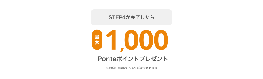 STEP4が完了したら最大1,000Pontaポイントプレゼント