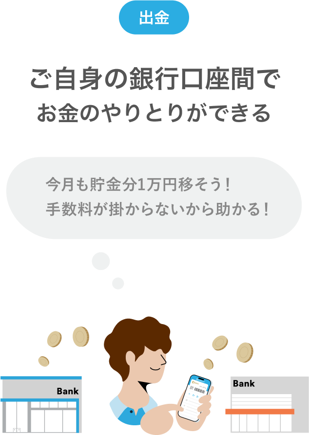 出金ご自身の銀行口座間でお金のやりとりができる