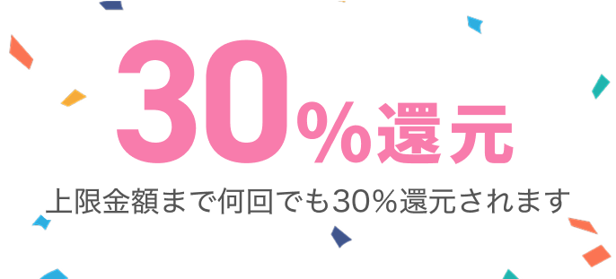 30%還元上限金額まで何回でも30%還元されます
