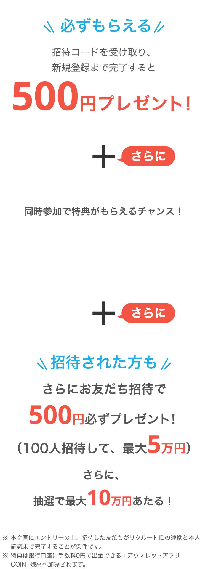 招待コードを受け取り、新規登録まで完了すると500円プレゼント！