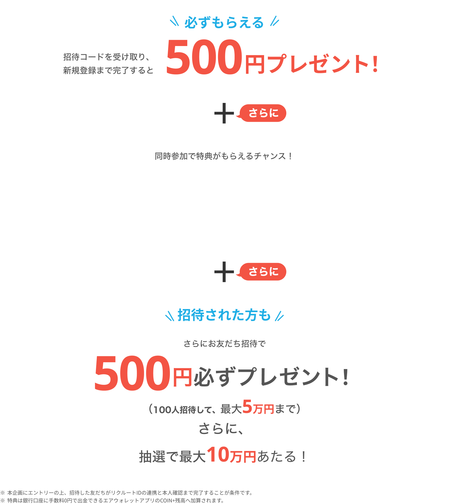 招待コードを受け取り、新規登録まで完了すると500円プレゼント！