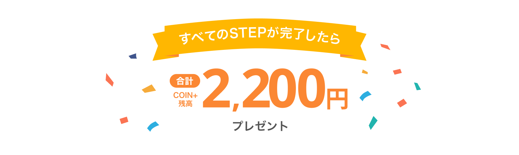 すべてのSTEPが完了したら合計COIN+残高2,200円プレゼント