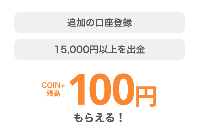 追加の口座登録 15,000円以上を出金COIN+残高100円もらえる!