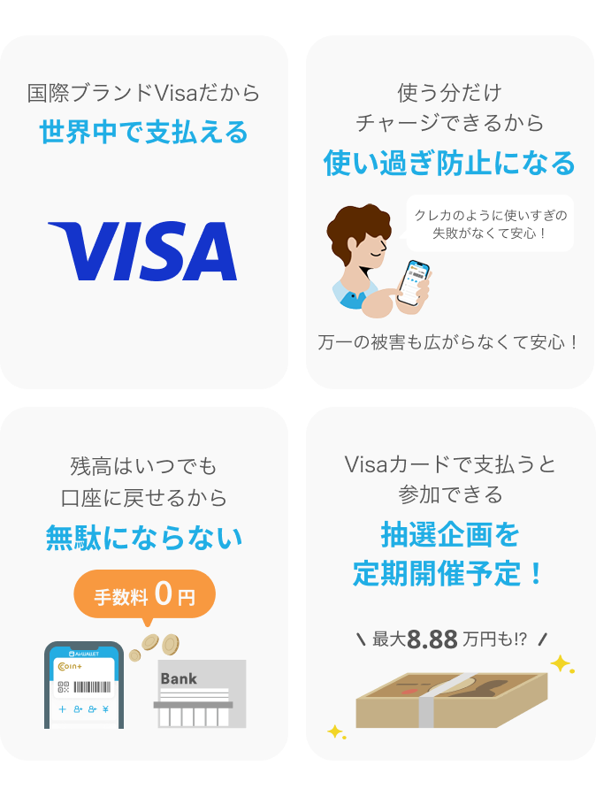 世界中で支払える 使いすぎ防止になる 無駄にならない 抽選企画を定期開催予定!