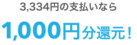 3,334円の支払いなら1,000円分還元！