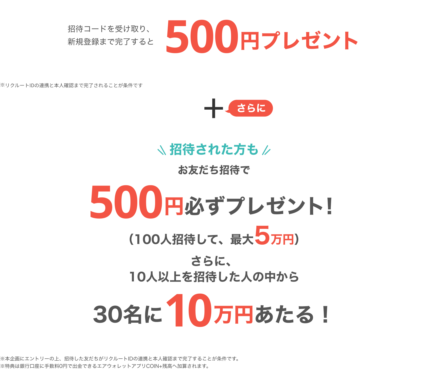 招待コードを受け取り、新規登録まで完了すると500円プレゼント！