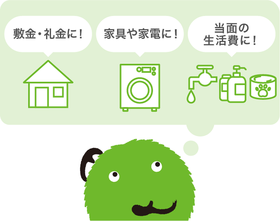 敷金・礼金に! 家具・家電に! 当面の生活費に!
