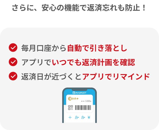 さらに、安心の機能で返済忘れも防止!