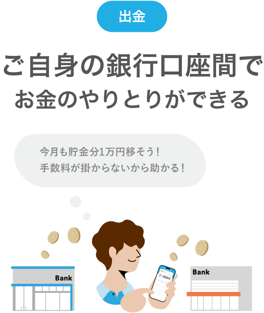 出金ご自身の銀行口座間でお金のやりとりができる