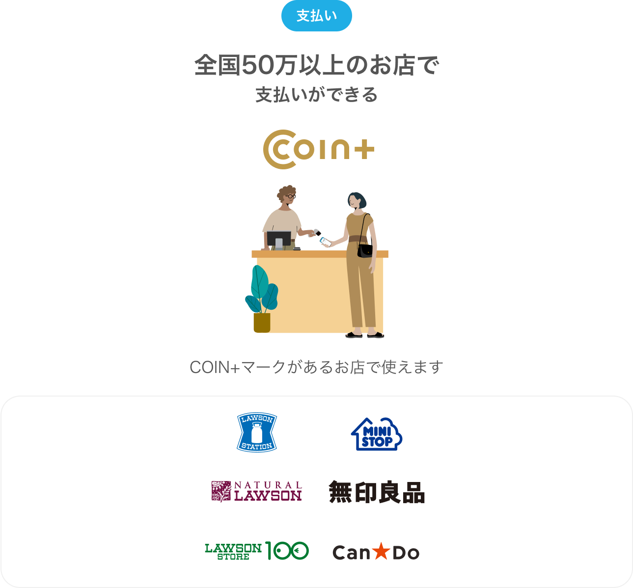 支払い全国50万以上のお店で支払いができる